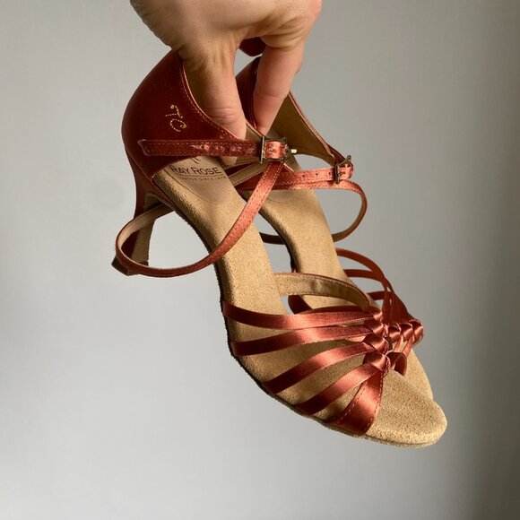 Ray Rose 824-X Tania Xtra Dark Tan Satin Latin Dance Shoes - Picture 10 of 14